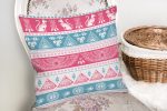 - K2357-2 - Realhomes  Mavi Pembe Etnik Desenli Dekoratif Yastık Kırlent Kılıfı Realhomes