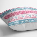 - K2357-3 - Realhomes  Mavi Pembe Etnik Desenli Dekoratif Yastık Kırlent Kılıfı Realhomes