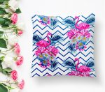 - K2363-1 - Realhomes Zigzag Zeminli Flamingo Baskılı Dekoratif Yastık Kırlent Kılıfı Realhomes