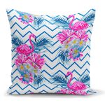 - K2363 - Realhomes Zigzag Zeminli Flamingo Baskılı Dekoratif Yastık Kırlent Kılıfı Realhomes