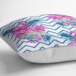 - K2363-3 - Realhomes Zigzag Zeminli Flamingo Baskılı Dekoratif Yastık Kırlent Kılıfı Realhomes