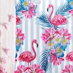 - K2367-1 - Realhomes Çizgili Flamingo Zeminli Dekoratif Yastık Kırlent Kılıfı Realhomes