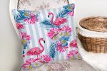 - K2367-2 - Realhomes Çizgili Flamingo Zeminli Dekoratif Yastık Kırlent Kılıfı Realhomes