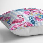 - K2367-3 - Realhomes Çizgili Flamingo Zeminli Dekoratif Yastık Kırlent Kılıfı Realhomes