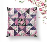 - K2372-1 - Realhomes Mürdüm Renk Patchwork Desenli Dekoratif Yastık Kırlent Kılıfı Realhomes