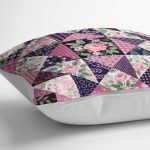 - K2372-3 - Realhomes Mürdüm Renk Patchwork Desenli Dekoratif Yastık Kırlent Kılıfı Realhomes