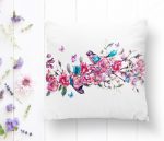 Şarmaşık Gül Desenli Kuş Motifli Dijital Baskılı Yastık Kırlent Kılıfı Realhomes