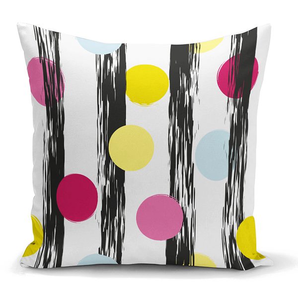 - K2379 - Realhomes  Dikey Temalı Gökkuşağı Puanlı Desenli Dijital Baskılı Yastık Kırlent Kılıfı Realhomes