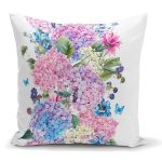 - K2397 - Realhomes Lila Renk Salkım Zambak Desenli Dijital Baskılı Yastık Kırlent Kılıfı Realhomes