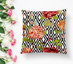 - K2402-1 - Realhomes  Zigzag Elmas Desenli Zambak Motifli Dekoratif Yastık Kırlent Kılıfı Realhomes