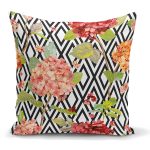 - K2402 - Realhomes  Zigzag Elmas Desenli Zambak Motifli Dekoratif Yastık Kırlent Kılıfı Realhomes