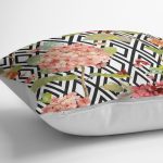 - K2402-3 - Realhomes  Zigzag Elmas Desenli Zambak Motifli Dekoratif Yastık Kırlent Kılıfı Realhomes