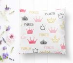 - K2421-1 - Realhomes Pudra Renk Prenses Taç Motifli Dijital Baskılı Yastık Kırlent Kılıfı Realhomes