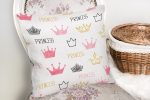 - K2421-2 - Realhomes Pudra Renk Prenses Taç Motifli Dijital Baskılı Yastık Kırlent Kılıfı Realhomes
