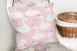- K2422-2 - Realhomes  Pembe Puan Temali Kuğu Motifli Dekoratif Yastık Kırlent Kılıfı Realhomes