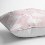 - K2422-3 - Realhomes  Pembe Puan Temali Kuğu Motifli Dekoratif Yastık Kırlent Kılıfı Realhomes