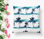 - K2424-1 - Realhomes Mavi Yeşil Palmiye Çizimli Dekoratif Yastık Kırlent Kılıfı Realhomes