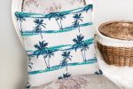 - K2424-2 - Realhomes Mavi Yeşil Palmiye Çizimli Dekoratif Yastık Kırlent Kılıfı Realhomes