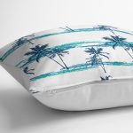 - K2424-3 - Realhomes Mavi Yeşil Palmiye Çizimli Dekoratif Yastık Kırlent Kılıfı Realhomes