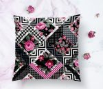 - K2429-1 - Realhomes Çiçek Desenli Puan Motifli Yastık Kırlent Kılıfı Realhomes