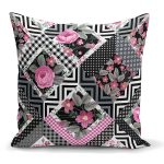 - K2429 - Realhomes Çiçek Desenli Puan Motifli Yastık Kırlent Kılıfı Realhomes