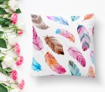 - K2431-1 - Realhomes Renkli Kuş Tüyleri Çizimli Dijital Baskılı Yastık Kırlent Kılıfı Realhomes