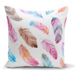 - K2431 - Realhomes Renkli Kuş Tüyleri Çizimli Dijital Baskılı Yastık Kırlent Kılıfı Realhomes