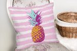 - K2437-2 - Realhomes Canlı Renkli Ananas Motifli Dijital Baskılı Yastık Kırlent Kılıfı Realhomes