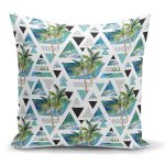 - K2441 - Realhomes Mavi Geometrik Palmiye Desenleri Dekoratif Yastık Kılıfı Realhomes