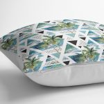 - K2441-3 - Realhomes Mavi Geometrik Palmiye Desenleri Dekoratif Yastık Kılıfı Realhomes