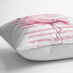 Pudra Çizgi Desenli Flamingo BAskılı Dekoratif Yastık Kırlent Kılıfı Realhomes