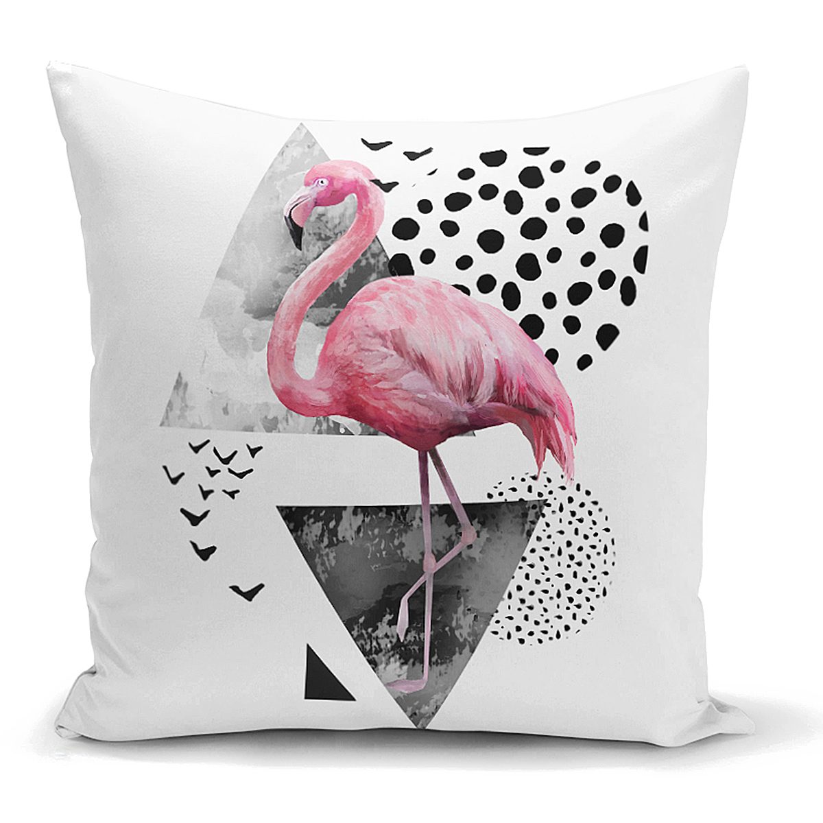 Martı Desenli Flamingo Temalı Dijital Baskılı Yastık Kırlent Kılıfı Realhomes