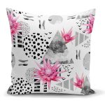 - K2467 - Realhomes Bal Peteği Temalı Nilüfer Çiçeği Motifli Dekoratif Kırlent Kılıfı Realhomes