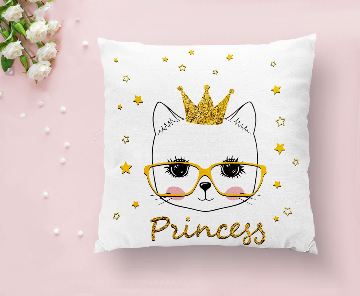 Princess Kedi Motifli Modern Dijital Baskılı Yastık Kılıfı Realhomes