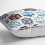 - K2475-3 - Realhomes Bordo Mavi Denizci Motifli Dijital Baskılı Yastık Kırlent Kılıfı Realhomes