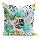 - K2477 - Realhomes  Siyah Puanlı Mavi Palmiye Modern Dijital Baskılı Dekoratif Yastık Kılıfı Realhomes