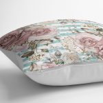 - K2478-3 - Realhomes Mavi Çizgi Desenli Kavaniçe Çiçek Motifli Yastık Kırlent Kılıfı Realhomes