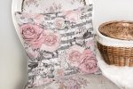 - K2480-2 - Realhomes Gri Çizgi Desenli Kavaniçe Çiçek Motifli Yastık Kırlent Kılıfı Realhomes