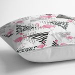 - K2487-3 - Realhomes Puanlı Temalı Flamingo Desenli Dijital Baskılı Yastık Kırlent Kılıfı Realhomes