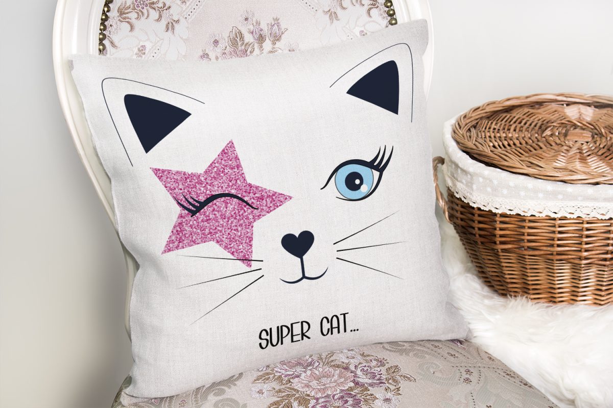 Super Cat Motifli Modern Dijital Baskılı Yastık Kılıfı Realhomes