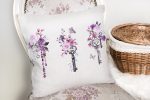 - K2494-2 - Realhomes  Mor Renk Anahtar Motifli Çiçek Desenli Çizgili Yastık Kırlent Kılıfı Realhomes