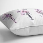 - K2494-3 - Realhomes  Mor Renk Anahtar Motifli Çiçek Desenli Çizgili Yastık Kırlent Kılıfı Realhomes