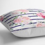 - K2498-3 - Realhomes Mavi Çizgiler Desenli Dijital Baskılı Yastık Kırlent Kılıfı Realhomes