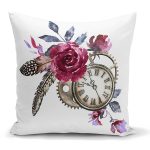 - K2502 - Realhomes Cep Saati Motifli Kuş Tüyü Desenli Dekoratif Yastık Kırlent Kılıfı Realhomes