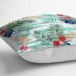 Turkuaz Çiçek Şöleni Modern Dijital Baskılı Kırlent Kılıfı Realhomes