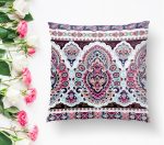 - K2506-1 - Realhomes Lila Renk Çini Baskılı Dekoratif Yastık Kırlent Kılıfı Realhomes