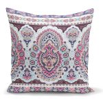 - K2506 - Realhomes Lila Renk Çini Baskılı Dekoratif Yastık Kırlent Kılıfı Realhomes