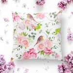 - K2512-1 - Realhomes Renkli Kuş Motifli Baskılı Dijital Baskılı Yastık Kırlent Kılıfı Realhomes