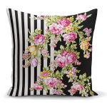 - K2516 - Realhomes Siyah Beyaz Sütun Temalı Sümbül Motifli Dekoratif Yastık Kırlent Kılıfı Realhomes
