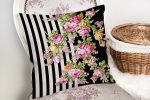 - K2516-2 - Realhomes Siyah Beyaz Sütun Temalı Sümbül Motifli Dekoratif Yastık Kırlent Kılıfı Realhomes